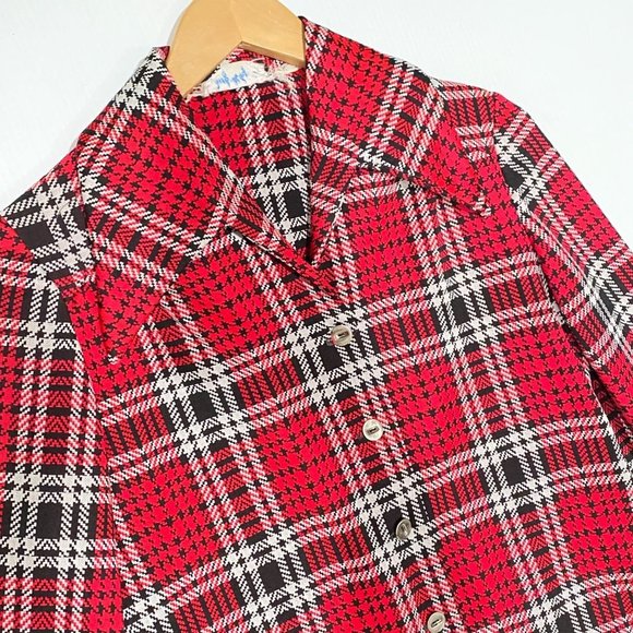 vtg womens Judy Way red plaid wide collar‎ button blouse XS-S - Picture 10 of 10